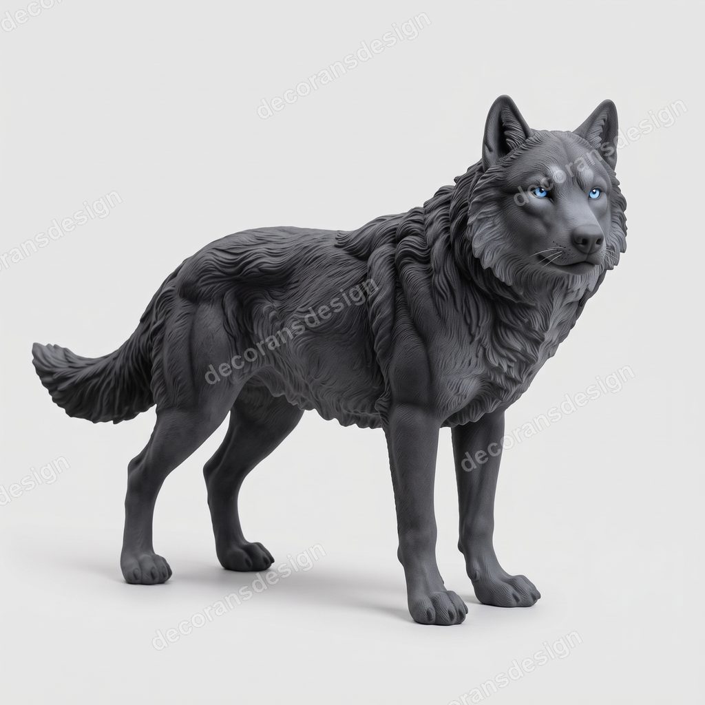 Black Wolf Figurine, 3D print design, studio view