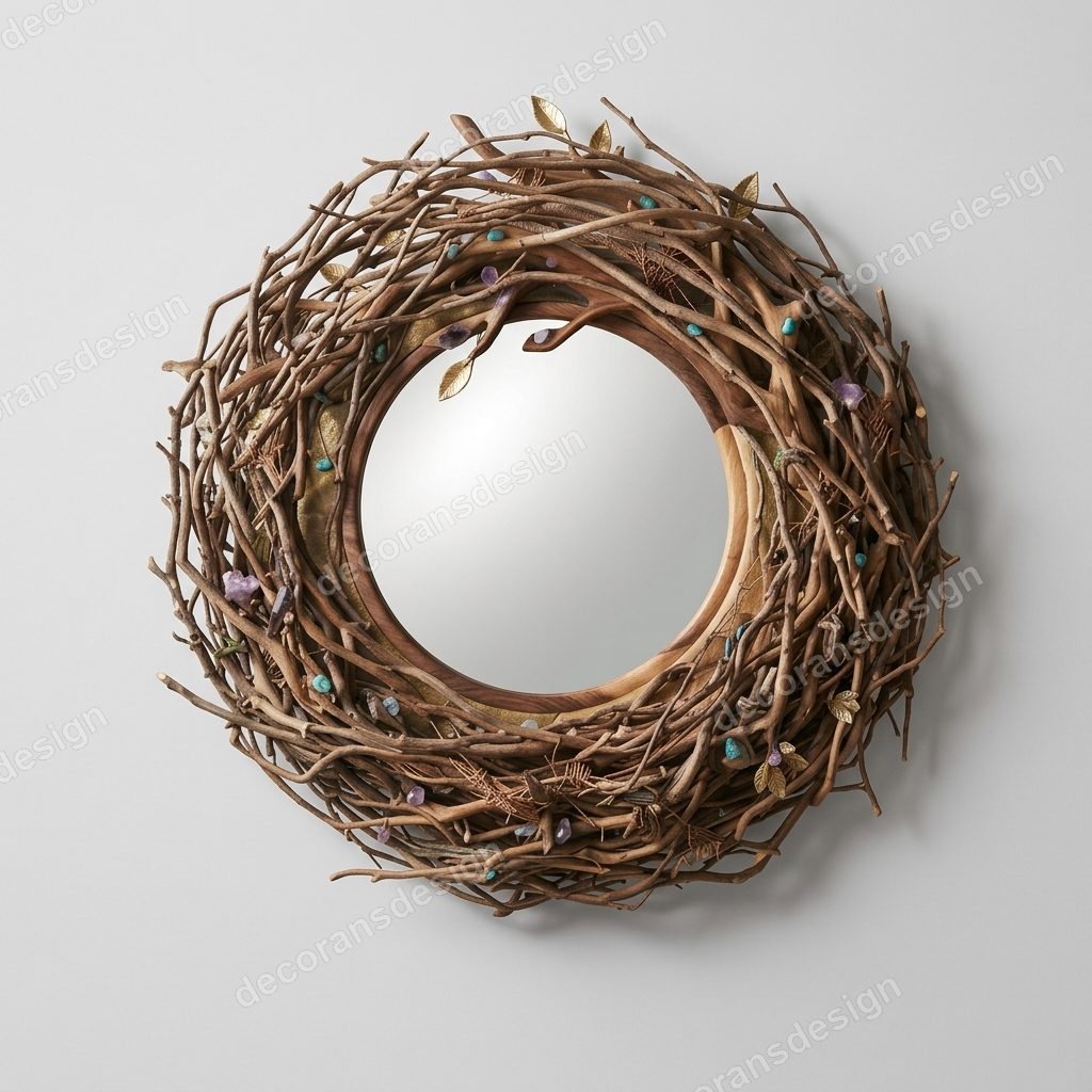 Twig Nest Round Wall Mirror, 3D printable wall mirror, studio view