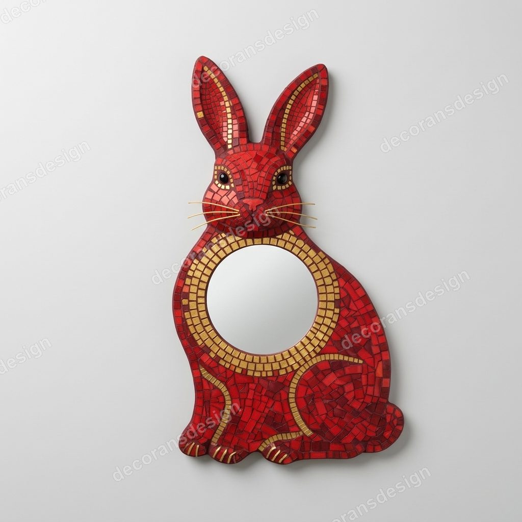 Red Mosaic Rabbit Wall Mirror, 3D printable wall mirror, studio view