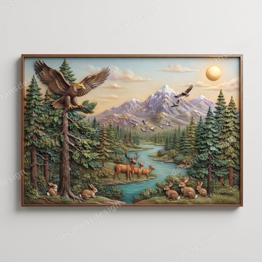 Forest Wildlife Wall Relief, 3D print design, studio view