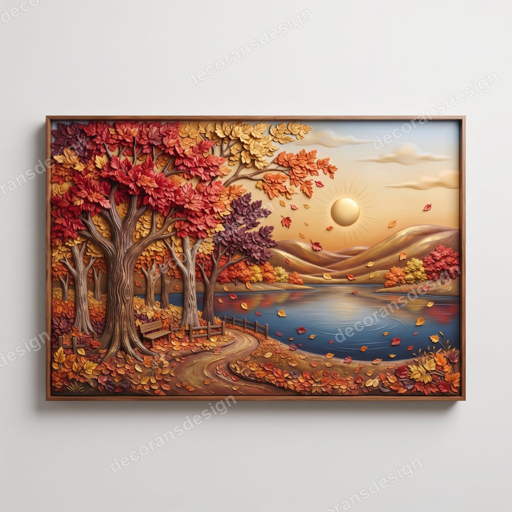 Autumn Landscape Wall Relief, 3D print design, studio view