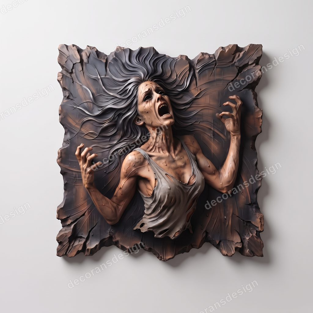 Anguish Figure Wall Relief, 3D print design, studio view