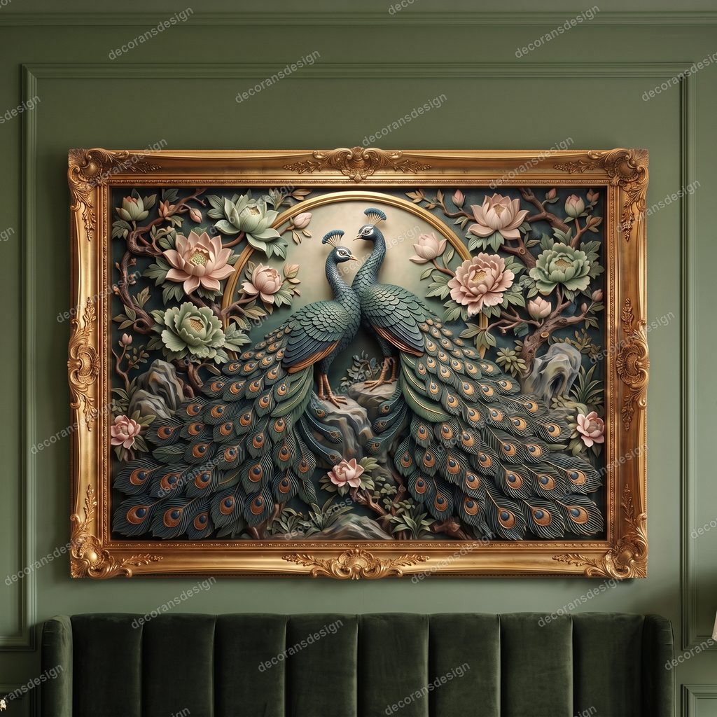 Twin peacocks floral wall relief
