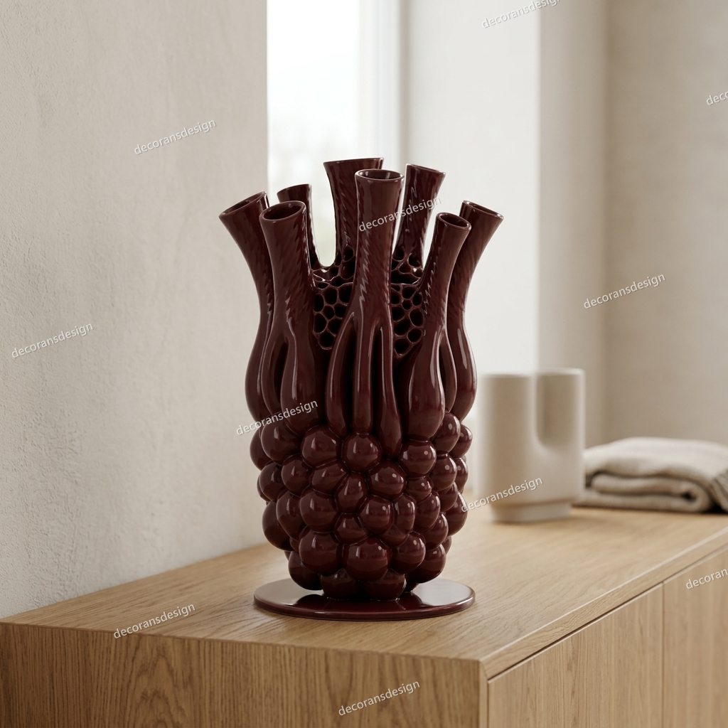 Burgundy Bloom Cluster Curio, styled in a room