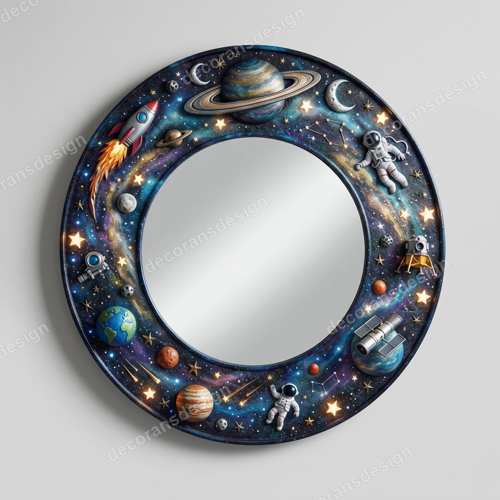 Space Explorer Round Wall Mirror, 3D printable wall mirror, studio view