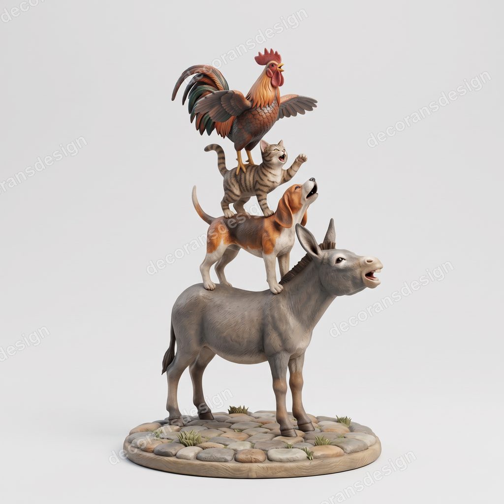 Bremen Town Musicians Figurine, 3D print design, studio view