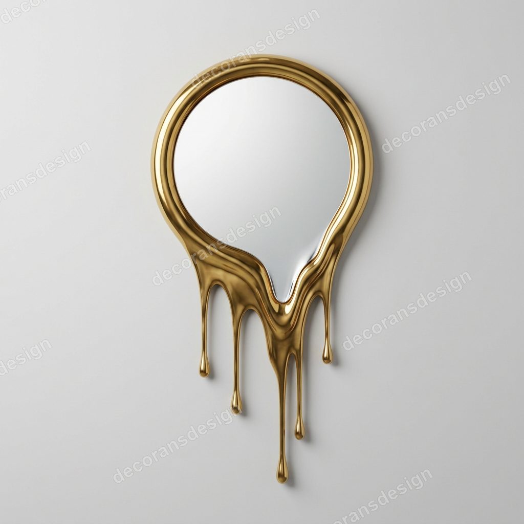 Gold Melting Drip Wall Mirror, 3D printable wall mirror, studio view