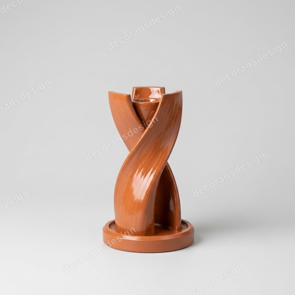 Terracotta Twist Candle Holder, 3D print design, studio view