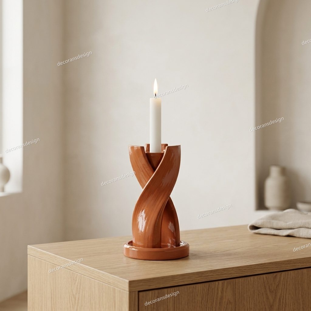 Terracotta Twist Candle Holder, styled in a room