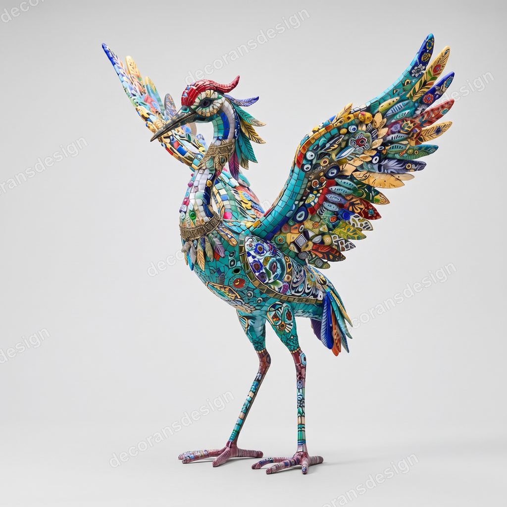 Mosaic Crane Figurine, 3D printable figurine, studio view