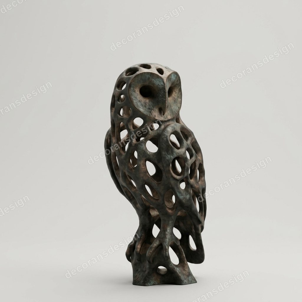 Bronze Openwork Owl Curio, 3D print design, studio view