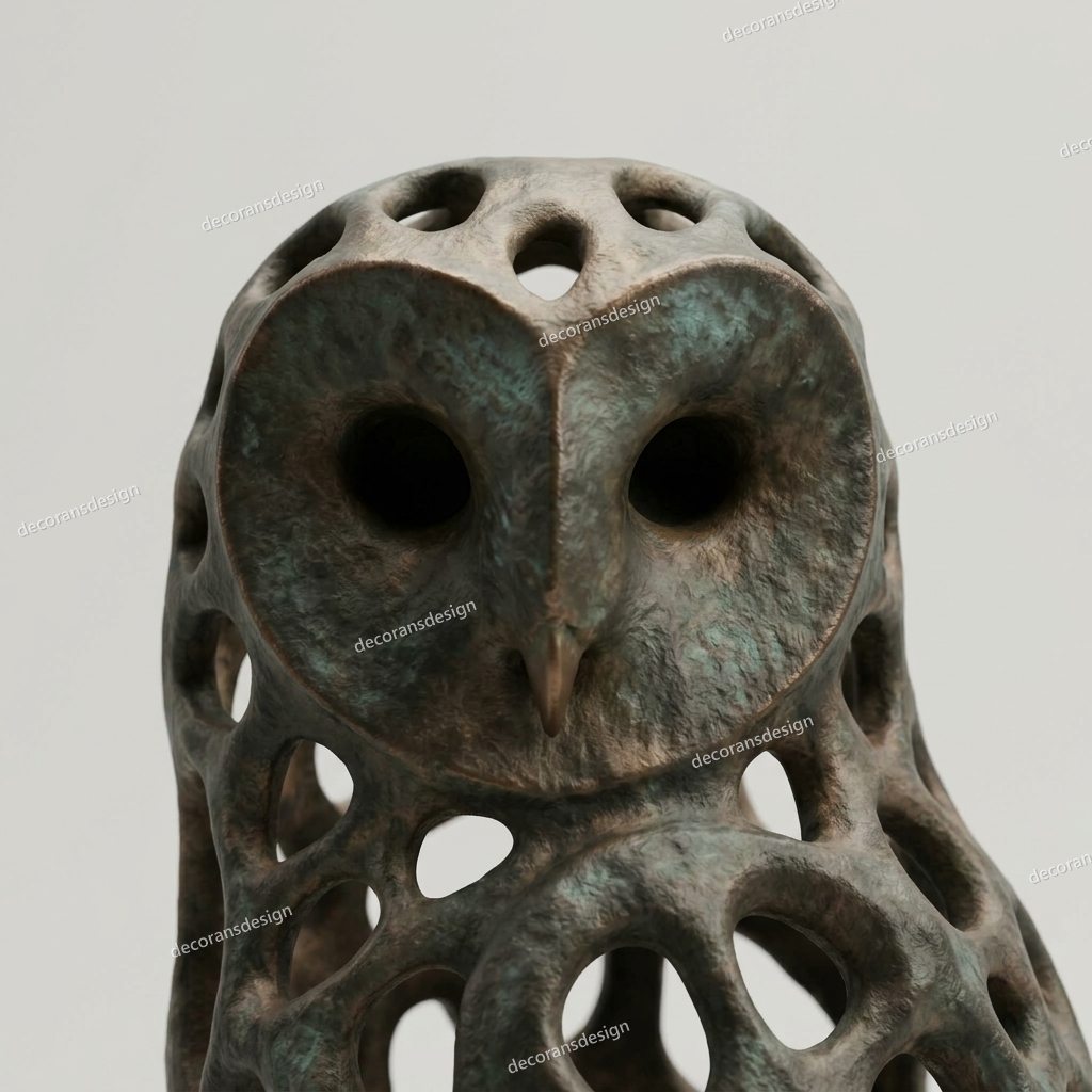 Bronze Openwork Owl Curio, close-up detail