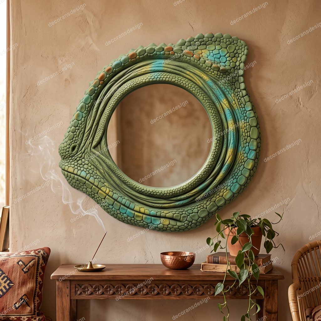 Chameleon Eye Wall Mirror, styled in a room