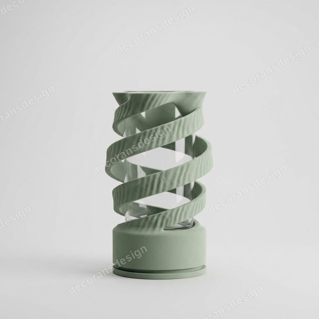 Sage Spiral Glass-Insert Vase, 3D print design, studio view