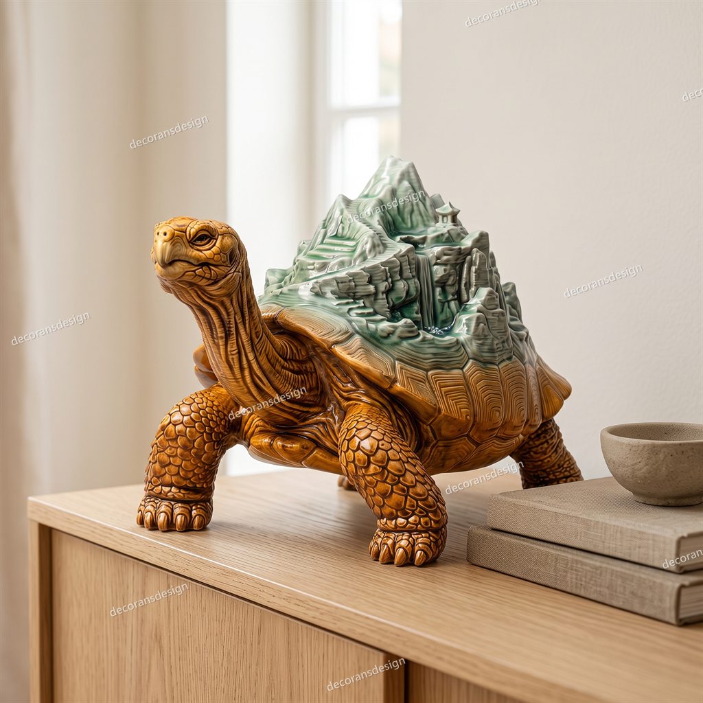 Sacred Mountain Tortoise Curio, styled in a room