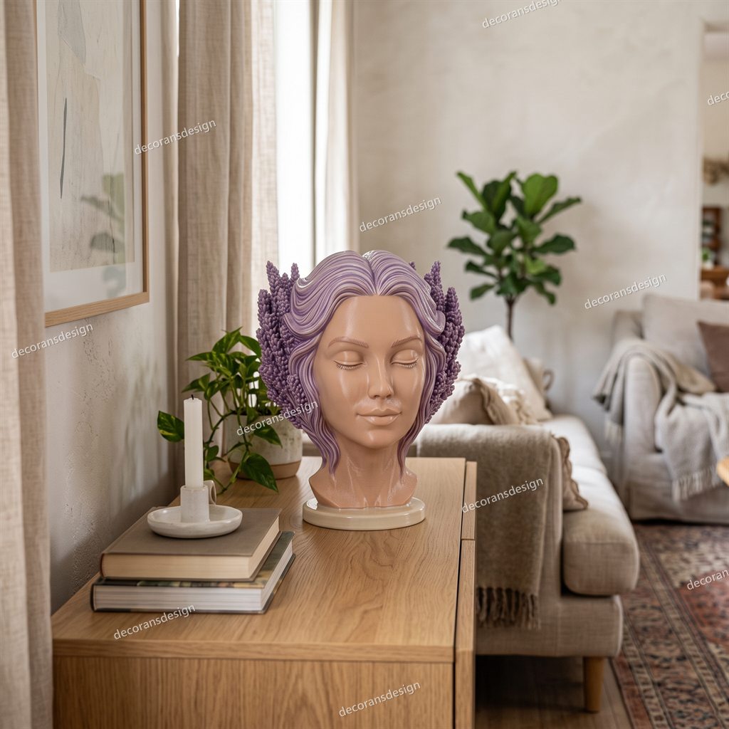 Lavender Muse Bust, styled in a room