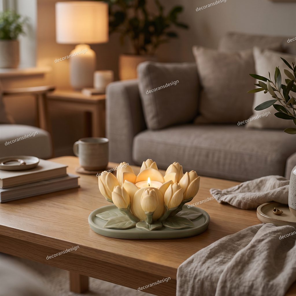 Magnolia Bud Candle Holder, styled in a room