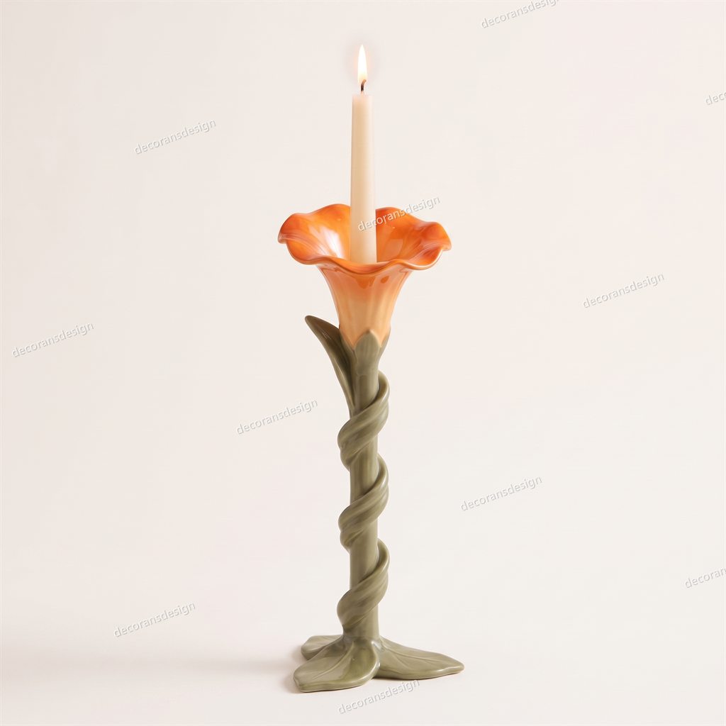 Orange Morning Glory Candle Holder, design file, studio view