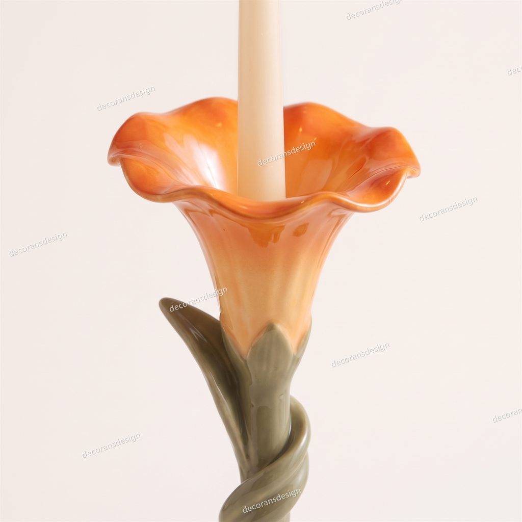 Orange Morning Glory Candle Holder, close-up detail