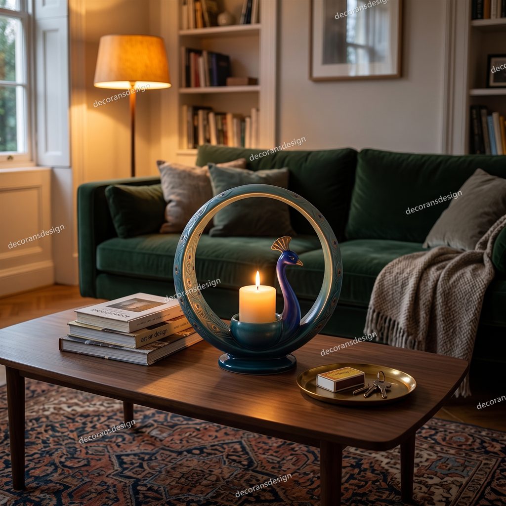 Peacock Ring Candle Holder, styled in a room