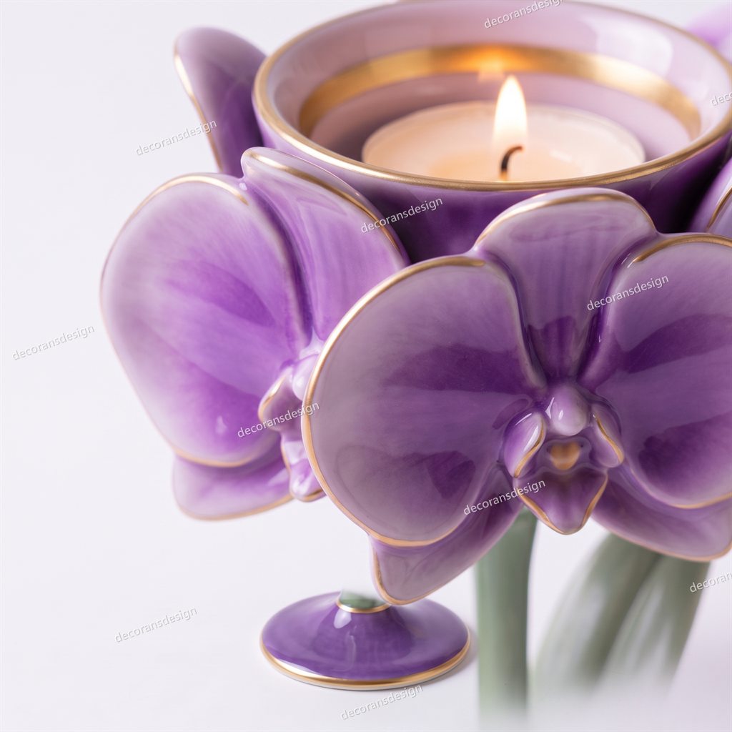 Violet Orchid Candle Holder, close-up detail