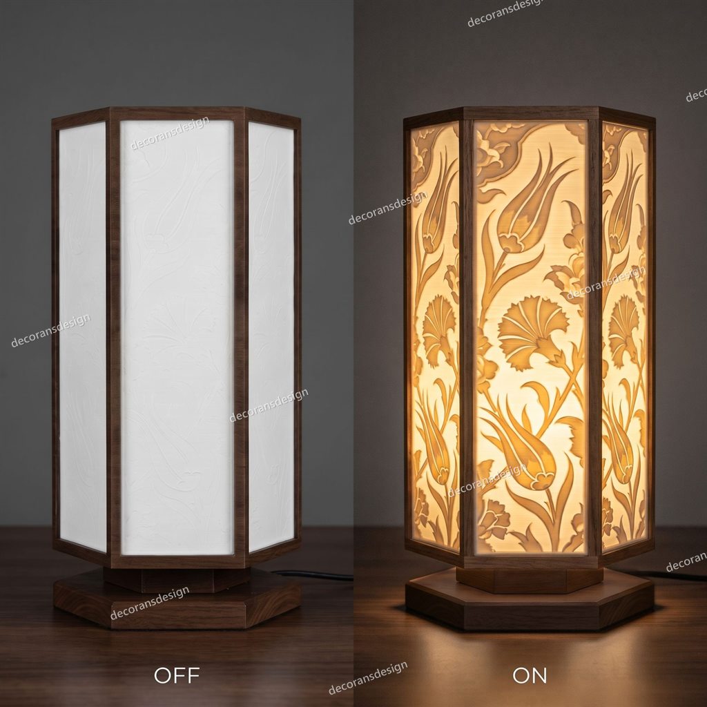 Hidden Garden Table Lamp, design file, switched off and on