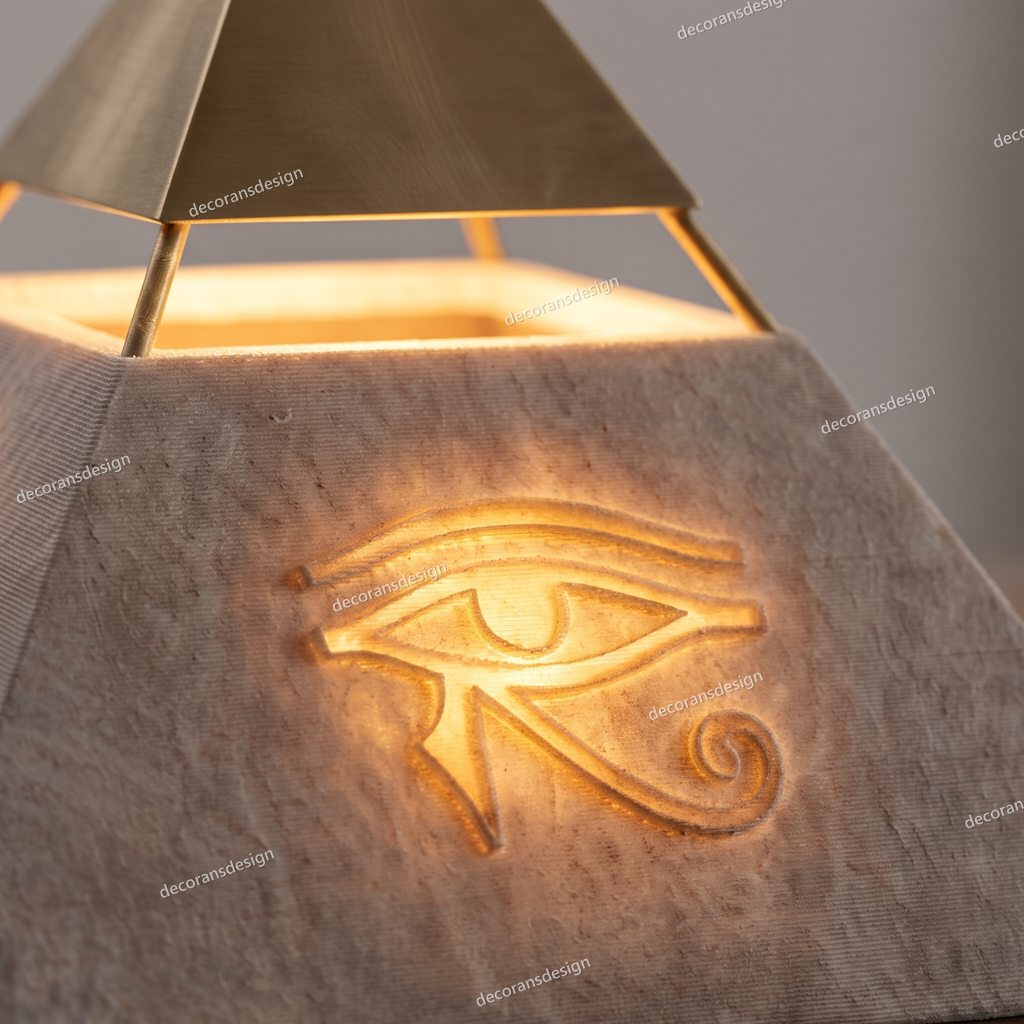 Pyramidion Table Lamp, close-up of the glowing Eye of Horus