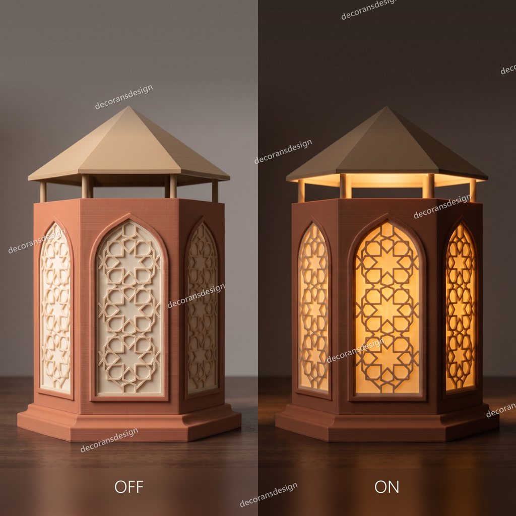 Anatolian Tower Table Lamp, design file, switched off and on