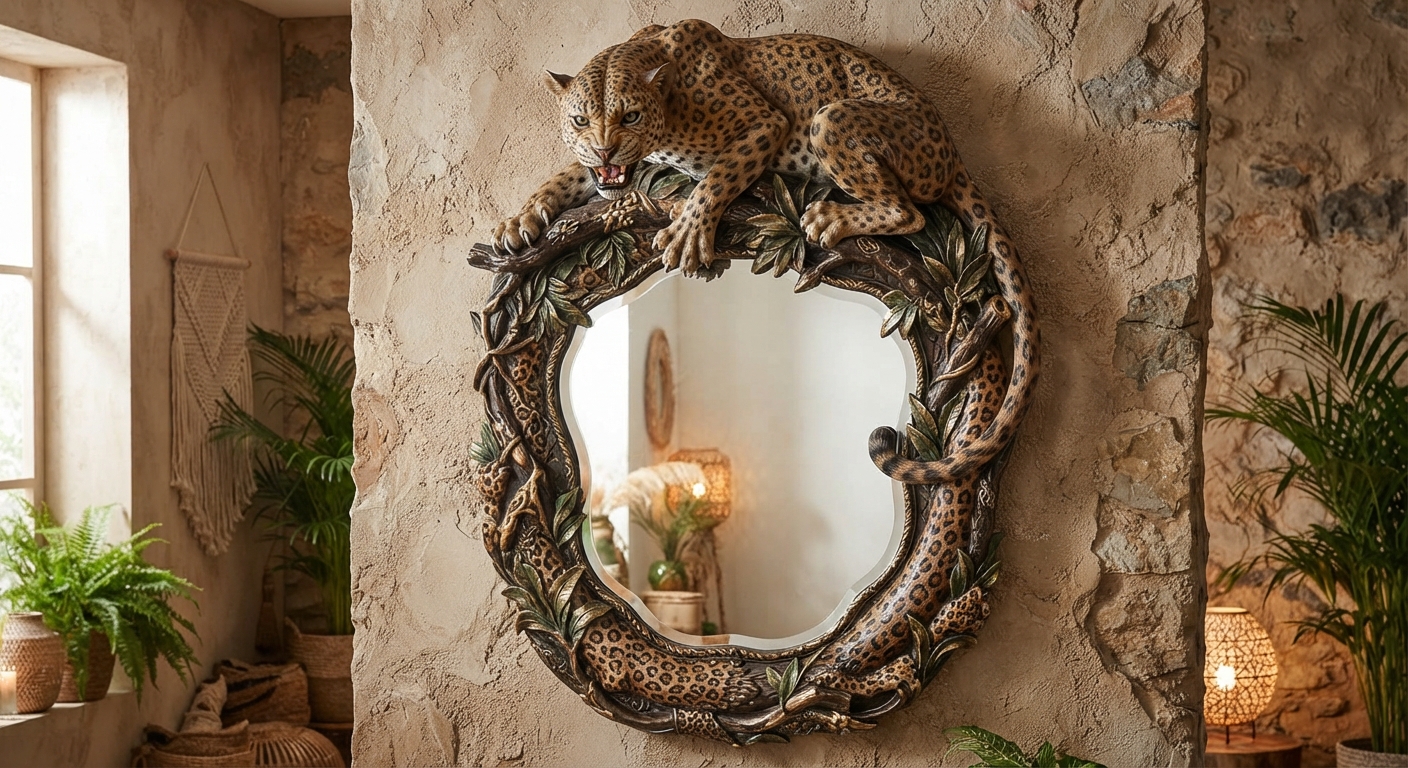 Fierce leopard wall mirror